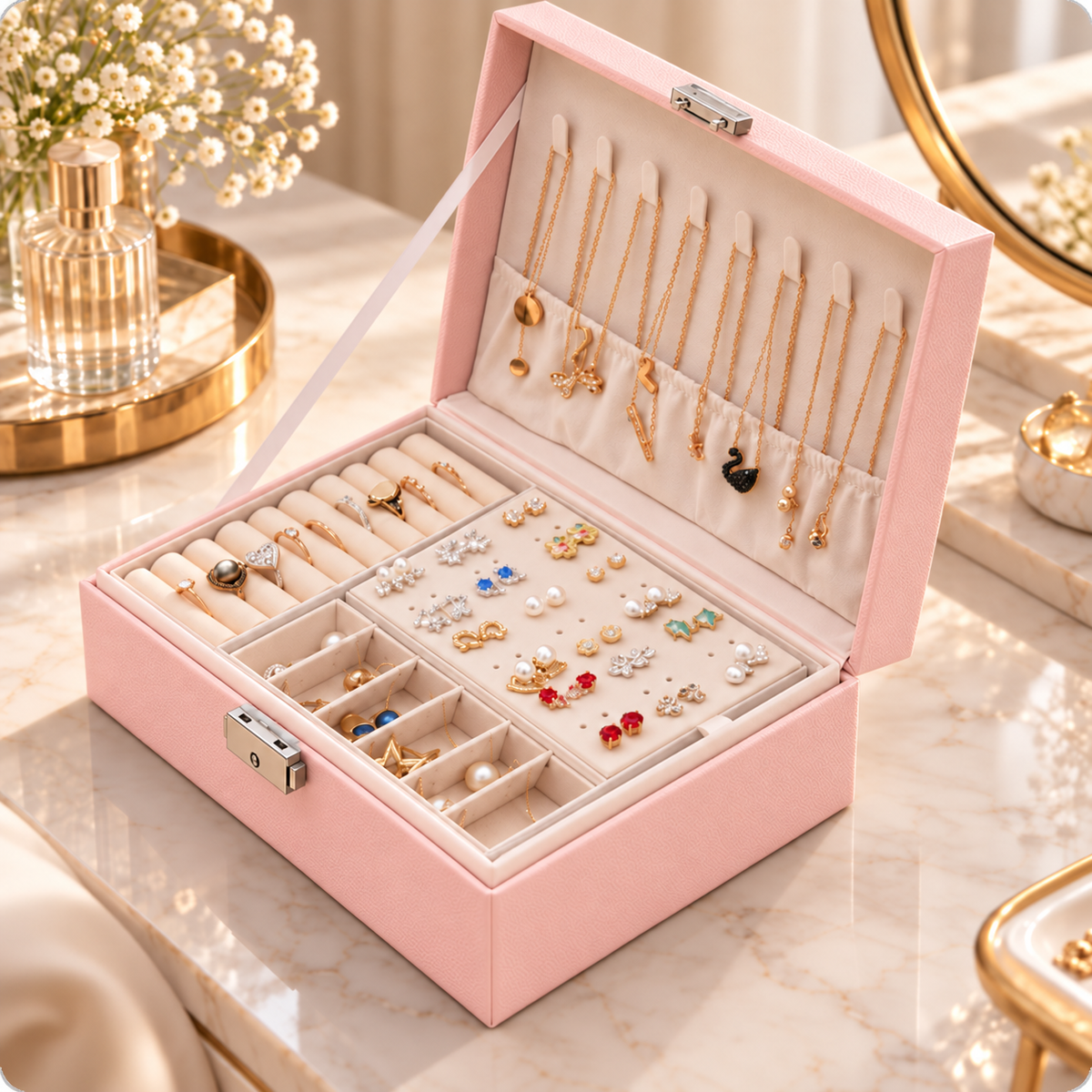 Boîte à bijoux en bois compartimentée noire