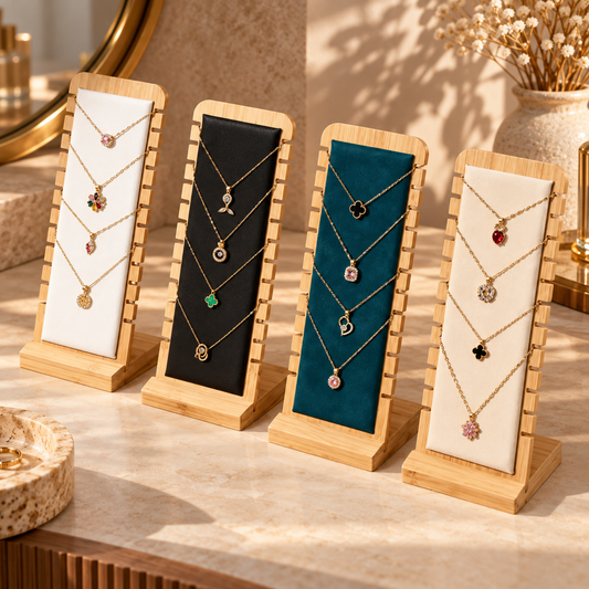 Présentoirs à colliers en bois avec supports verticaux