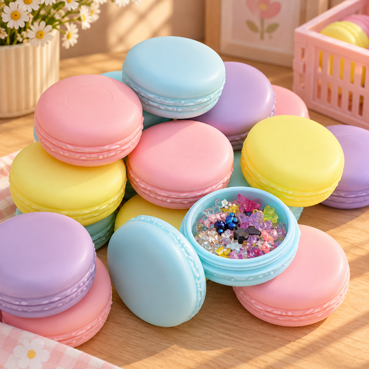 Petites boîtes à bijoux enfant en forme de macaron aux couleurs pastel