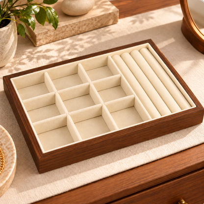 Plateau à bijoux en bois compartimenté