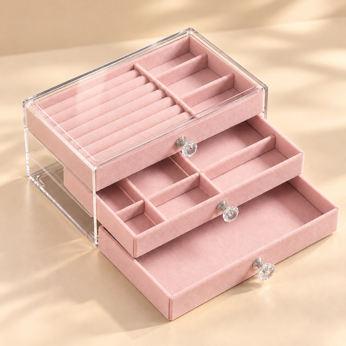 Écrin transparent à tiroirs pour grande collection de bijoux
