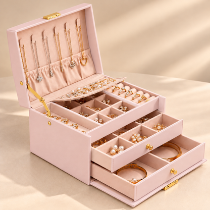 Grande boîte à bijoux à tiroirs et plusieurs niveaux