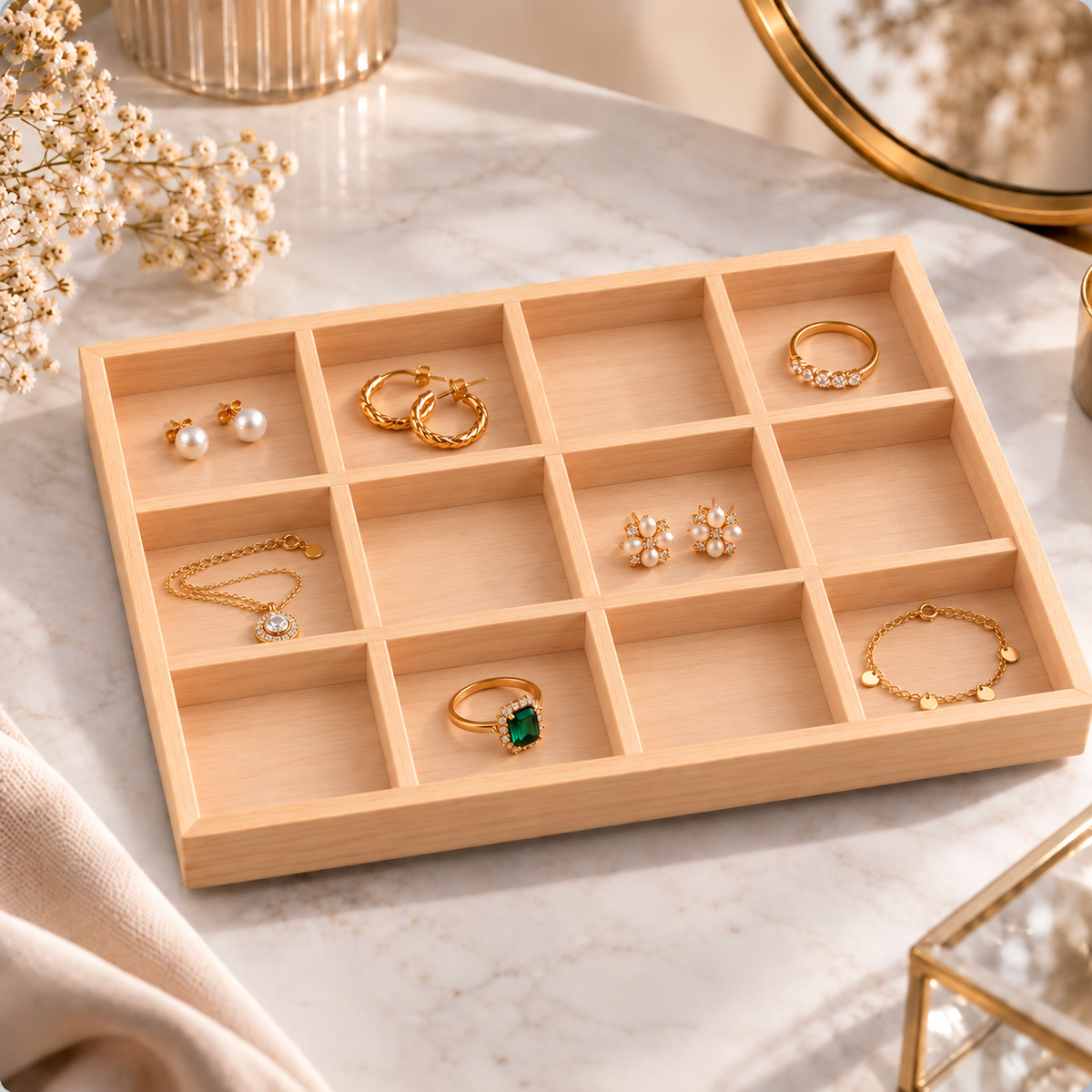 Plateau à bijoux en bois compartimenté