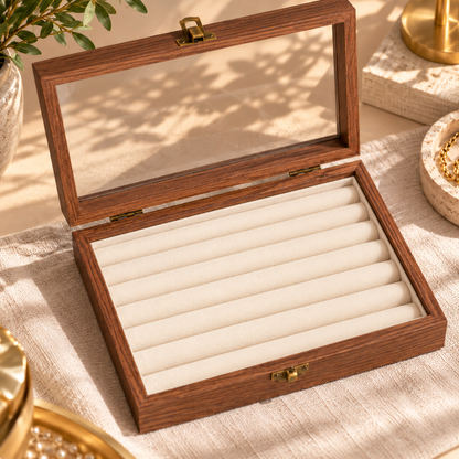 Boîte à bijoux en bois avec couvercle transparent