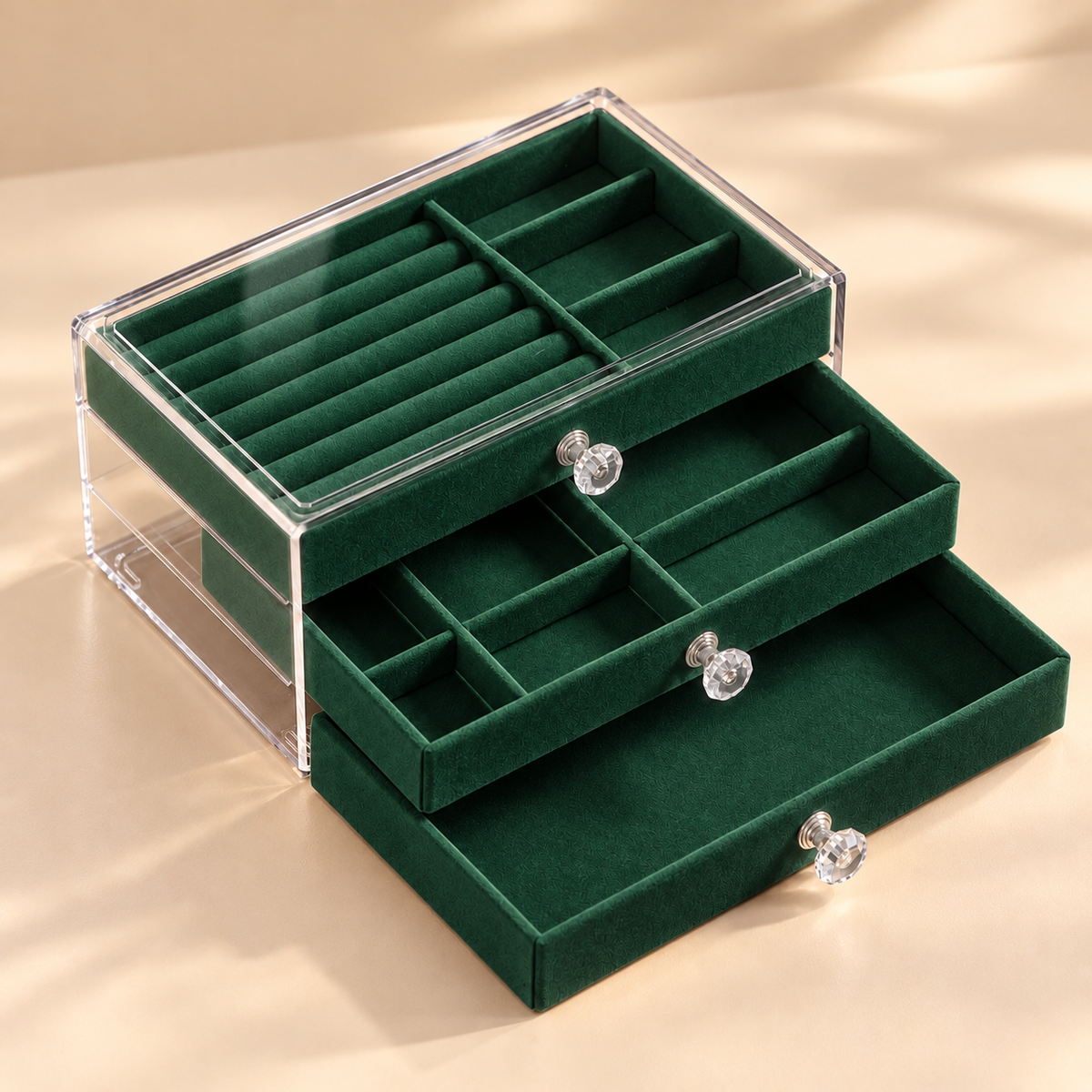 Écrin transparent à tiroirs pour grande collection de bijoux