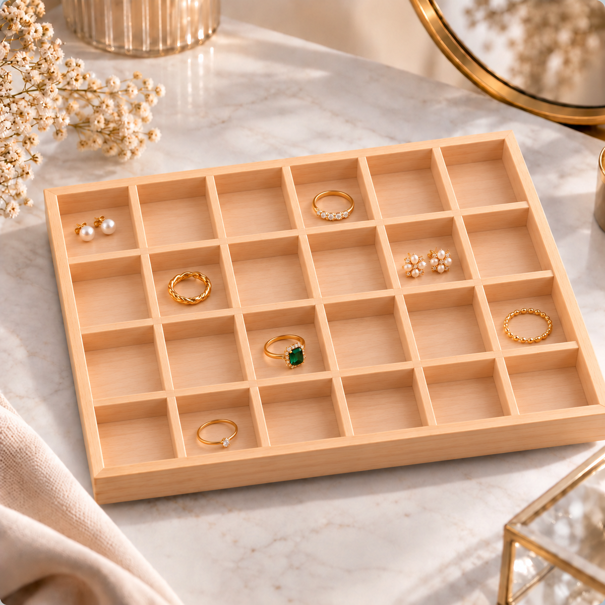 Plateau à bijoux en bois compartimenté