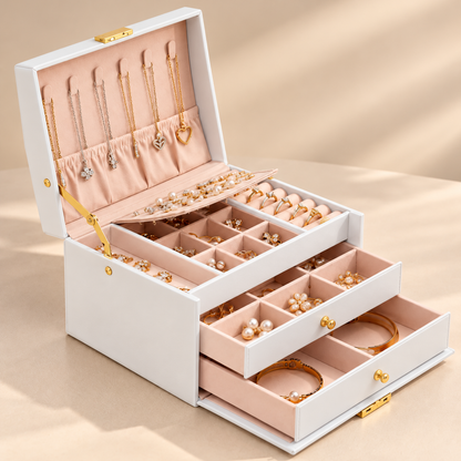 Grande boîte à bijoux à tiroirs et plusieurs niveaux