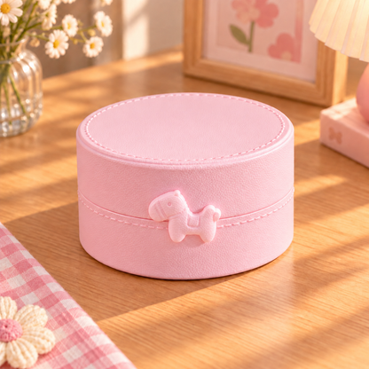 Boîte à bijoux ronde enfant avec nœud décoratif