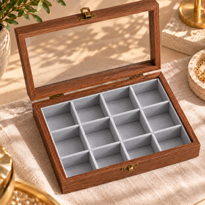 Boîte à bijoux en bois avec couvercle transparent