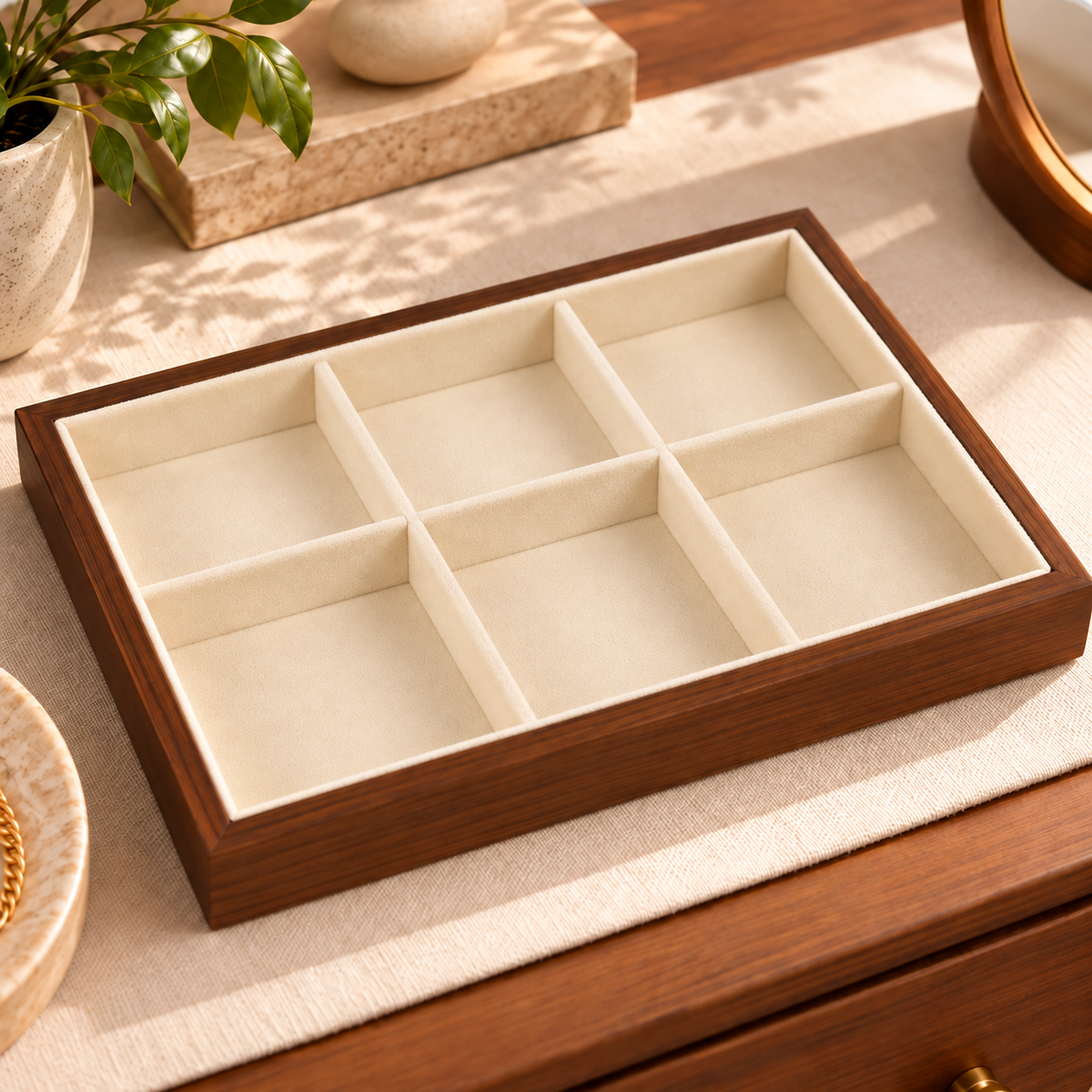 Plateau à bijoux en bois compartimenté