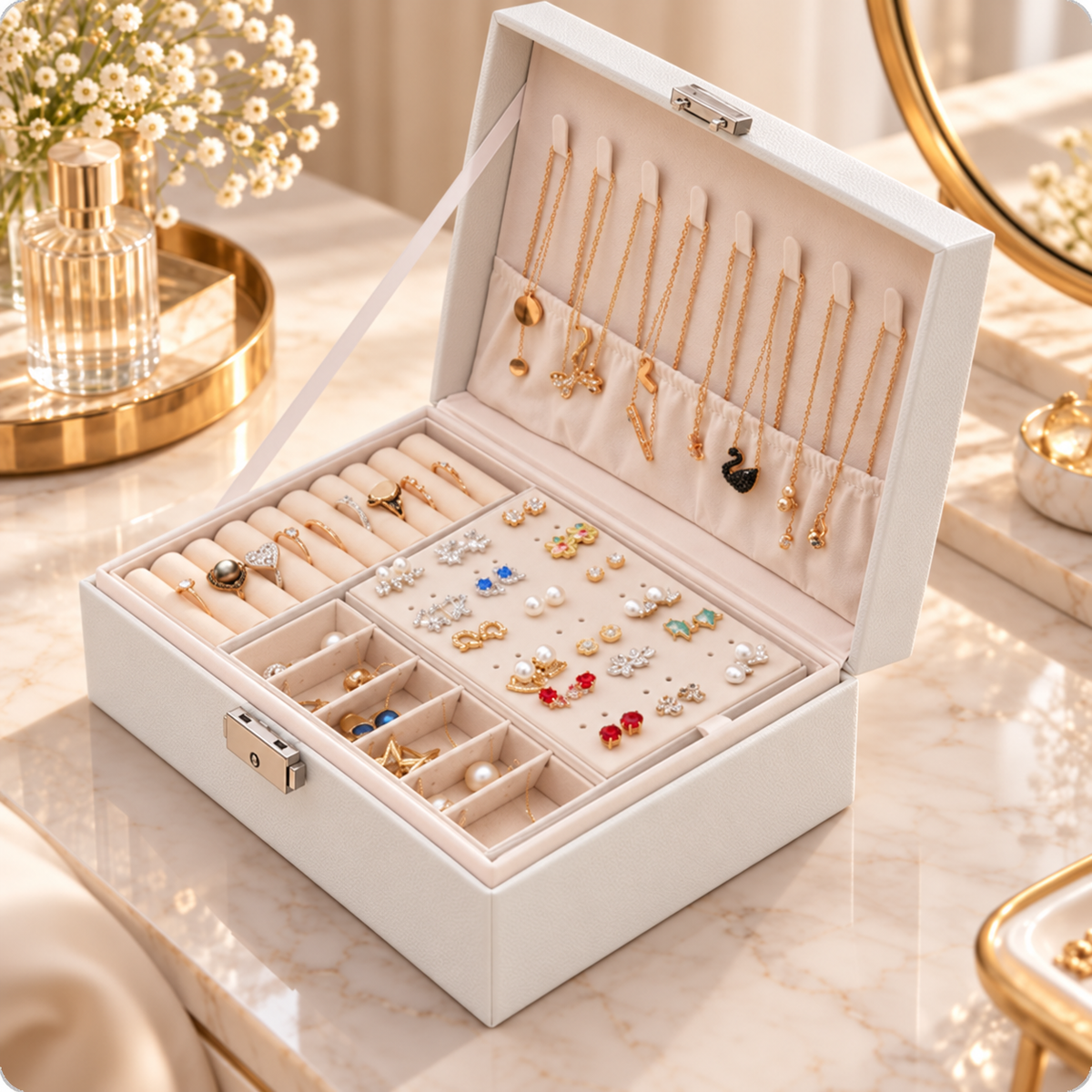 Boîte à bijoux en bois compartimentée noire