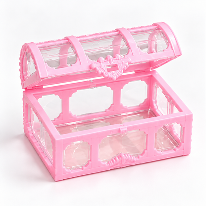 Boîte à bijoux enfant transparente rose avec couvercle ouvert