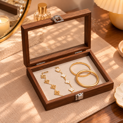 Boîte à bijoux en bois avec couvercle transparent