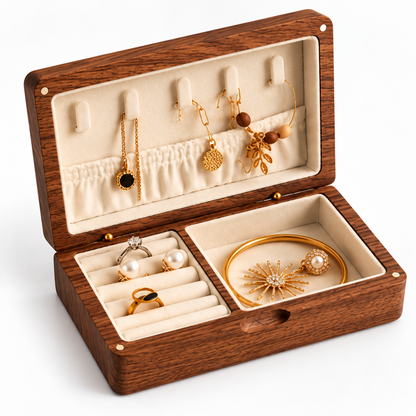 Boîte à bijoux en bois avec espace pour bracelets et pendentifs