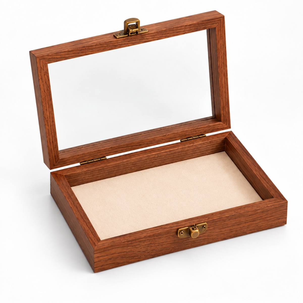 Boîte à bijoux rectangulaire en bois avec couvercle vitré