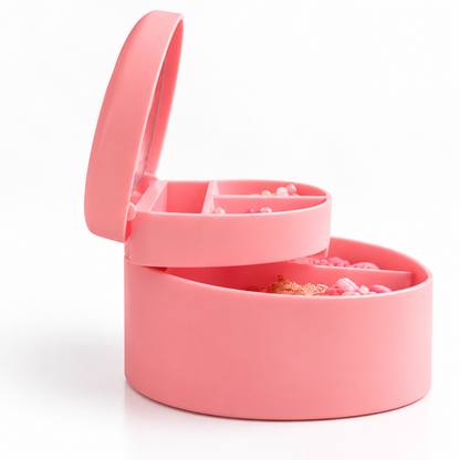 Boîte à bijoux enfant rose à deux niveaux vue de profil