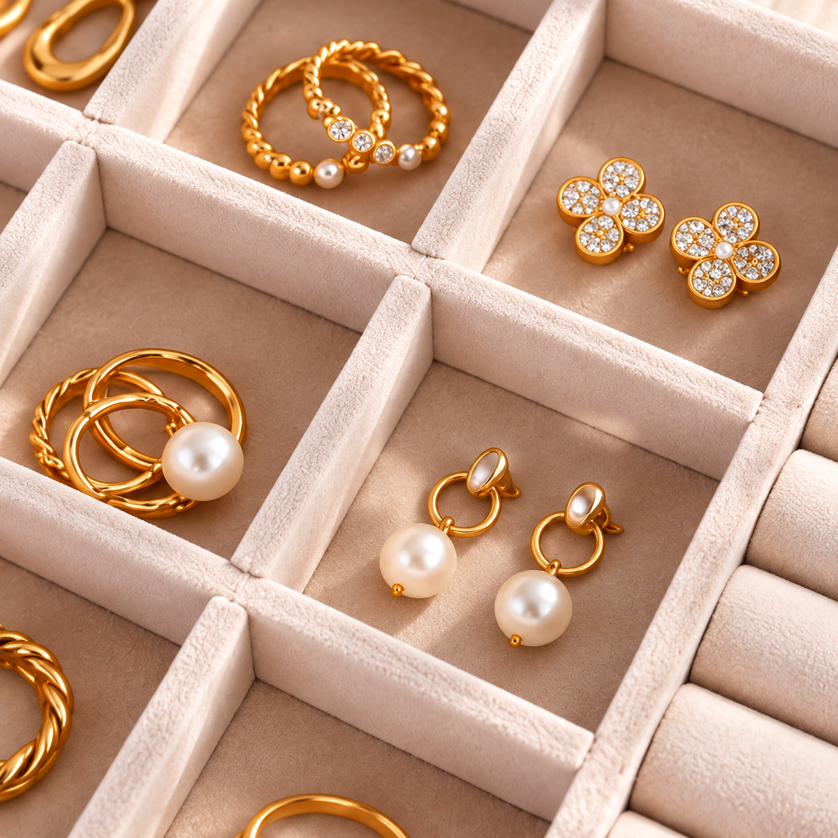 Détail des compartiments pour boucles d’oreilles et petits bijoux