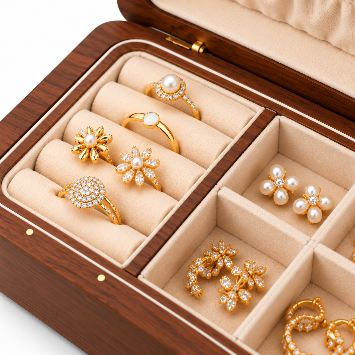 Compartiments intérieurs d’une boîte à bijoux en bois
