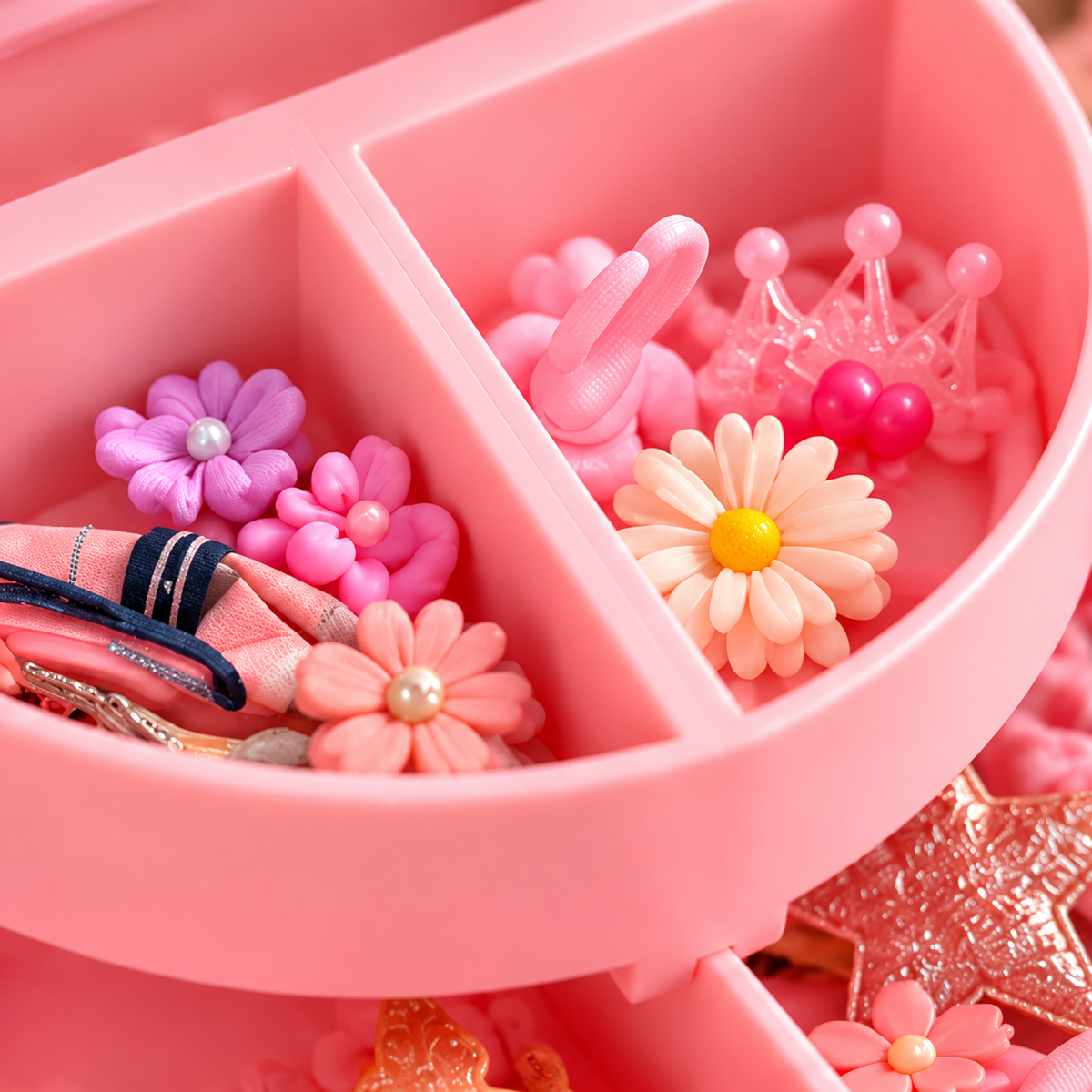 Compartiments roses pour ranger petits bijoux et accessoires enfant