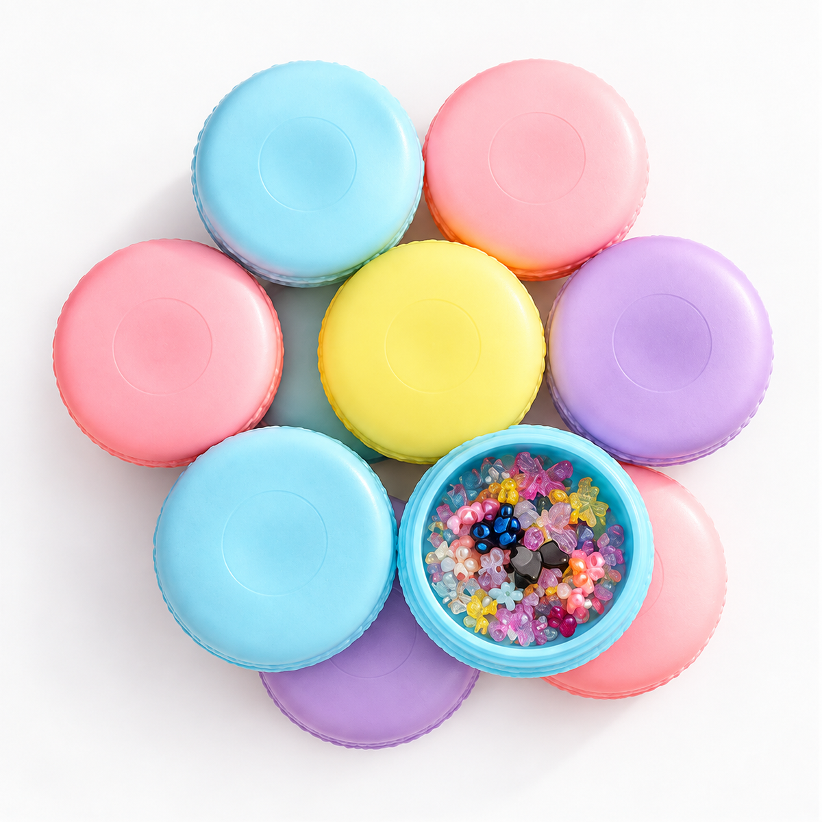 Boîtes à bijoux macarons pastel vues de dessus