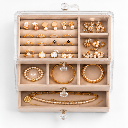Organisateur à bijoux transparent avec compartiments pour bagues et bracelets