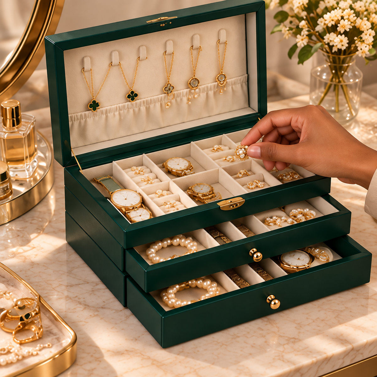  Rangement de bagues et accessoires dans une boîte à bijoux multi-tiroirs
