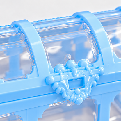Détail du fermoir bleu sur un coffret à bijoux enfant