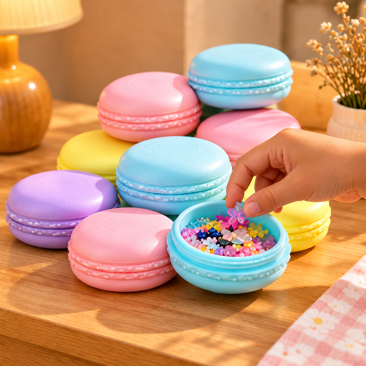  Rangement d’accessoires dans une petite boîte à bijoux macaron