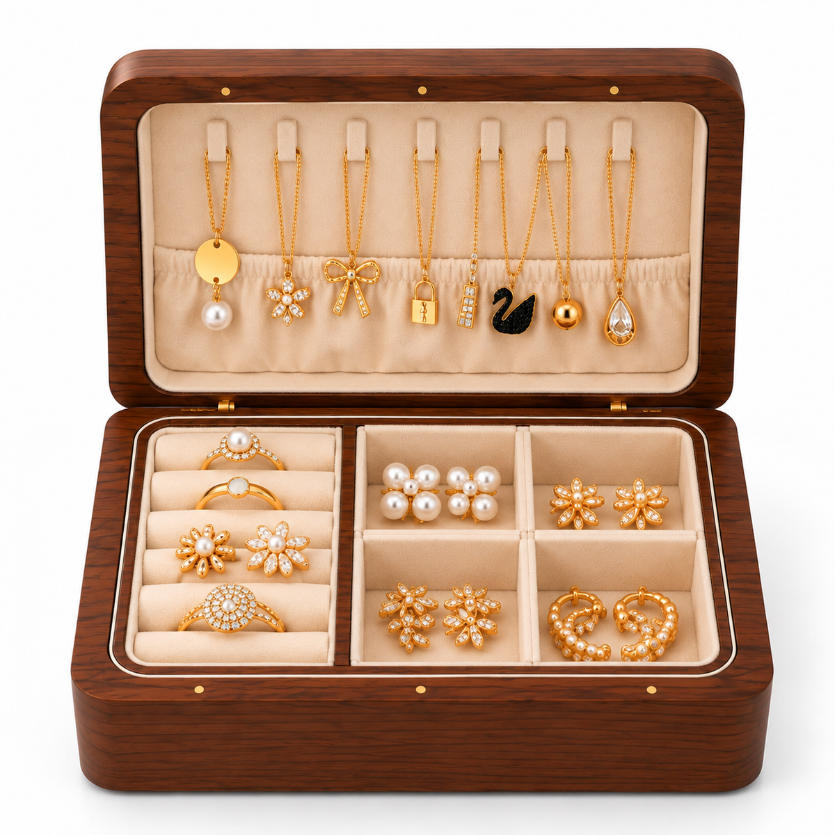 Boîte à bijoux en bois pour bagues, boucles d’oreilles et colliers
