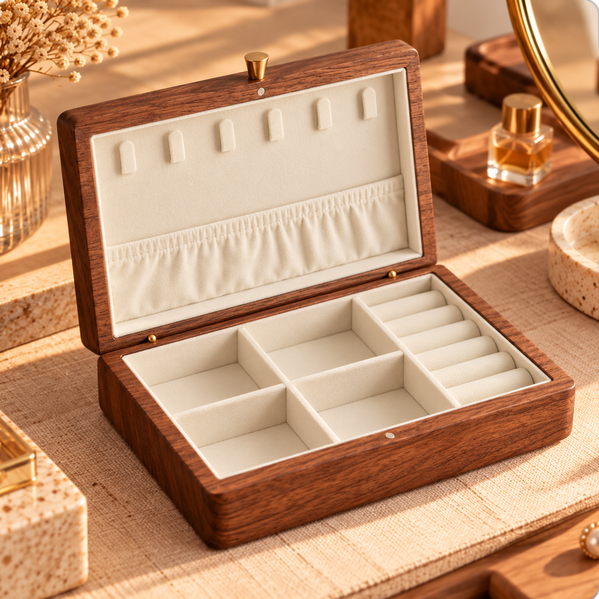 Coffret à bijoux en bois compartimenté