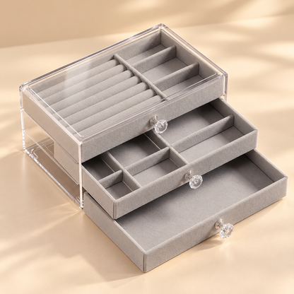 Écrin transparent à tiroirs pour grande collection de bijoux