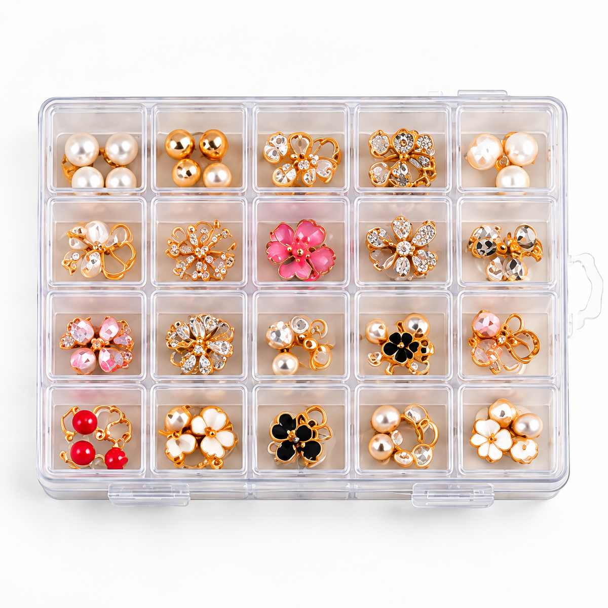 Organisateur à bijoux transparent avec multiples cases de rangement