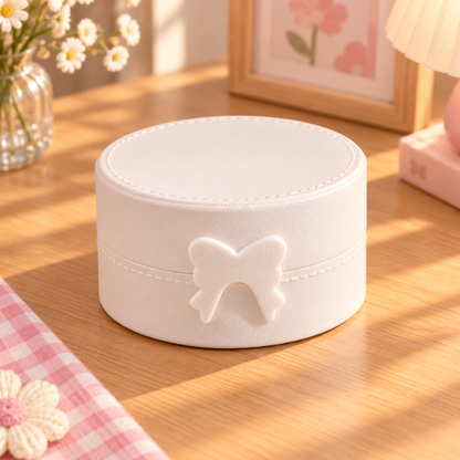 Boîte à bijoux ronde enfant avec nœud décoratif