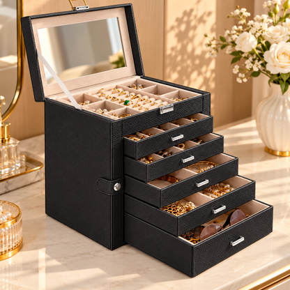 Grande boîte à bijoux avec tiroirs et miroir