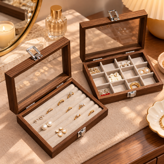 Boîtes à bijoux en bois avec couvercle transparent et rangements modulables